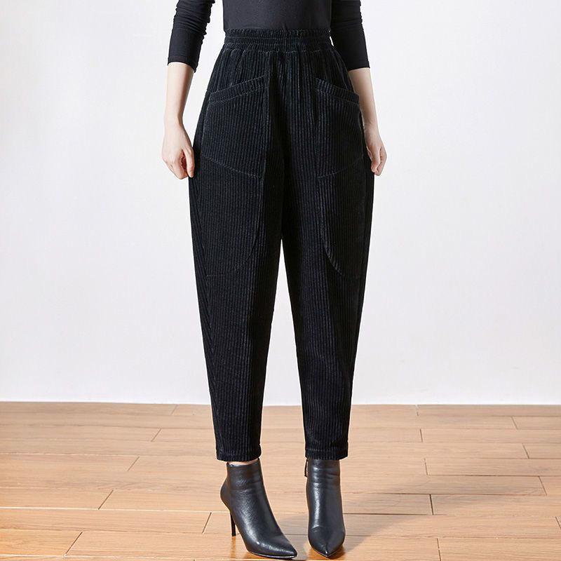 Women's Corduroy Harem Pants Autumn Winter Thickened Plus Size Loose High Waist  Fleece Pants