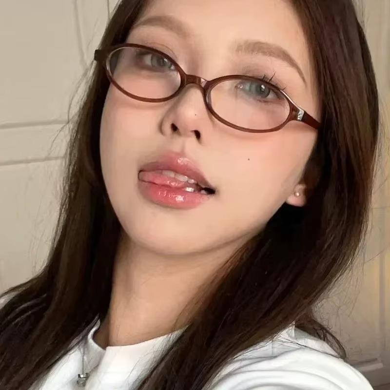 Women Retro Oval Glasses Y2K Japanese and Korean Girls Red Green Frame Glass Eyewear Decorative Computer Anti-blue Eyeglasses