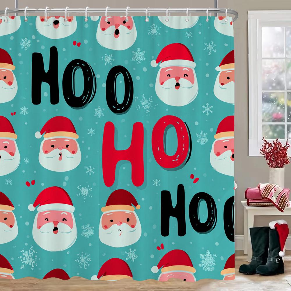 Cartoon Santa Claus Christmas Shower Curtain, Bathroom Curtain, Merry Christmas Shower Curtain, home decor Curtain with Hooks W90xH180cm