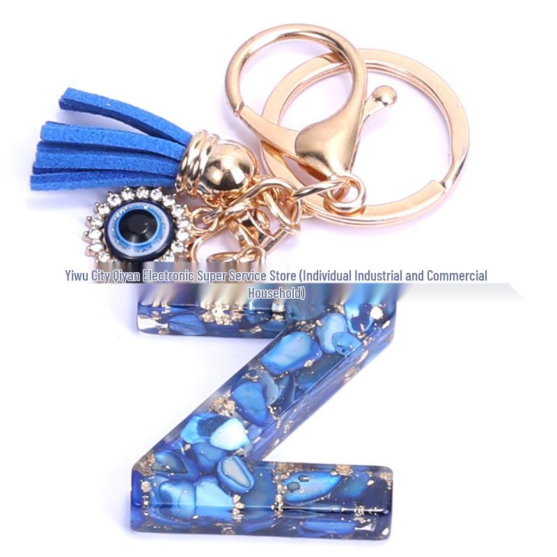 Cross-Border English Alphabet Resin Keychain with Gold Foil Demon Eye Pendant for Girls' Bags and Backpacks