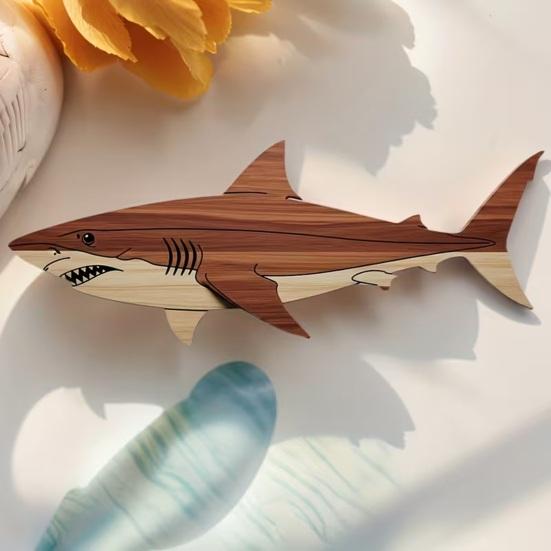 Rustic Wooden Shark Wall Decor Ocean Fish Wall Hanging Sculpture Coastal Beach Style Wall Art for Bedroom Living Room