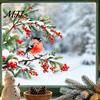 Non Adhesive Window Stickers Bullfinch And Red Berries Static Glass Sticker, Watercolor Winter Bird Decal, Decals Removable PVC Cling for Home