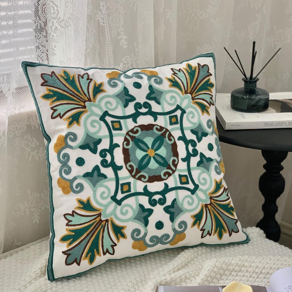 45x45cm Ethnic-Style Floral Embroidered Pillowcase Cojines Cotton Owel Embroidered Throw Cushion Cover Headboard Pillowcases