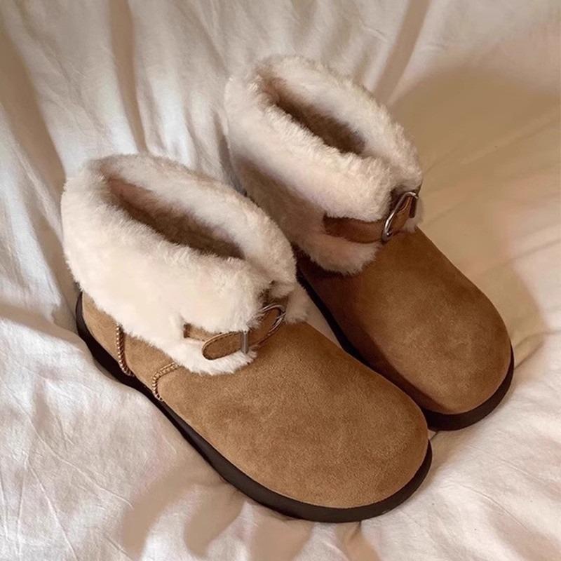 

Модные женские плоские зимние сапоги, новые зимние сапоги с круглым носком из замши, с ремешком и пряжкой, на мягкой подошве, противоскользящие, износостойкие, короткие сапоги 40