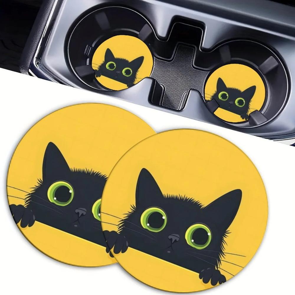 

2PCS Yellow Black Cat Pattern Car Personalized Cup Holder Anti Slip Bottle Holder Cup Holder Car Interior Anti Slip Cup Holder