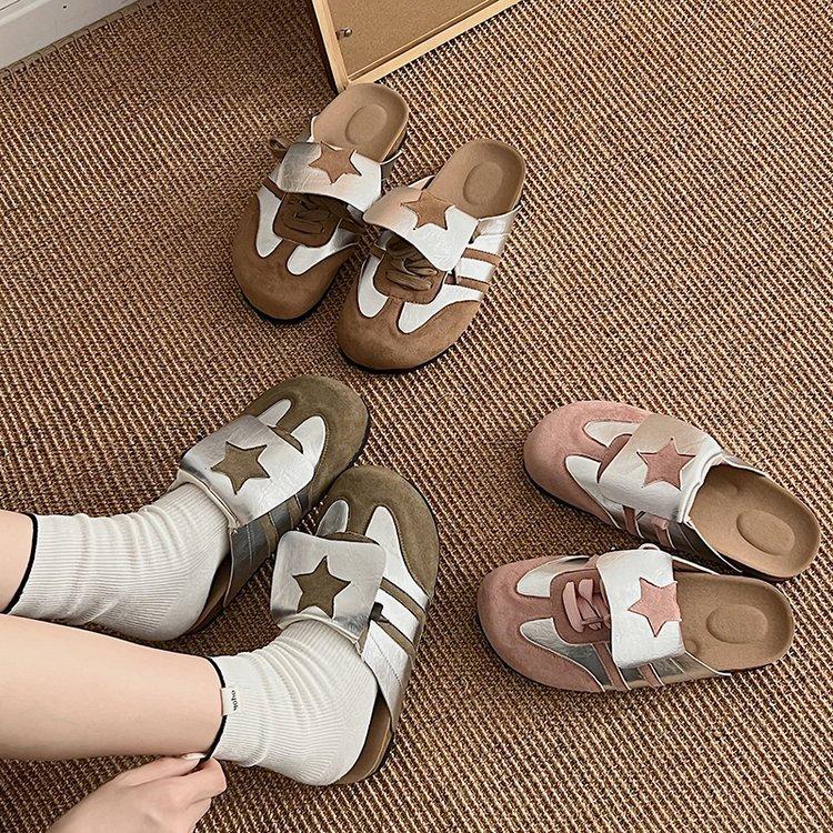 Thick-soled bag head half slippers women's summer wear 2024 new soft-soled one-pedal single shoes versatile retro Boken shoes