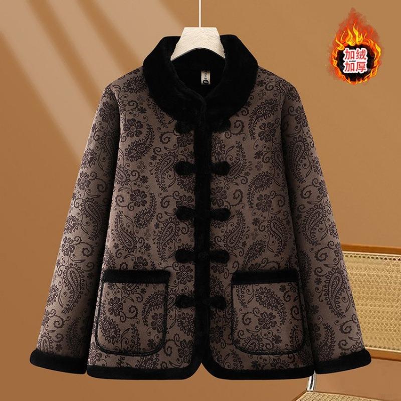 

Зимостойкая зимняя одежда с утолщенным мехом и бархатом, цельнокроеная теплая хлопковая куртка для пожилой женщины 6XL [Recommended 160-82.5 kg]