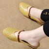 Perforated Hollow Middle Heel Comfortable Thick Heel Sandals Women's Summer Color Matching Hollow Sandals Round Head Fashion Shoes