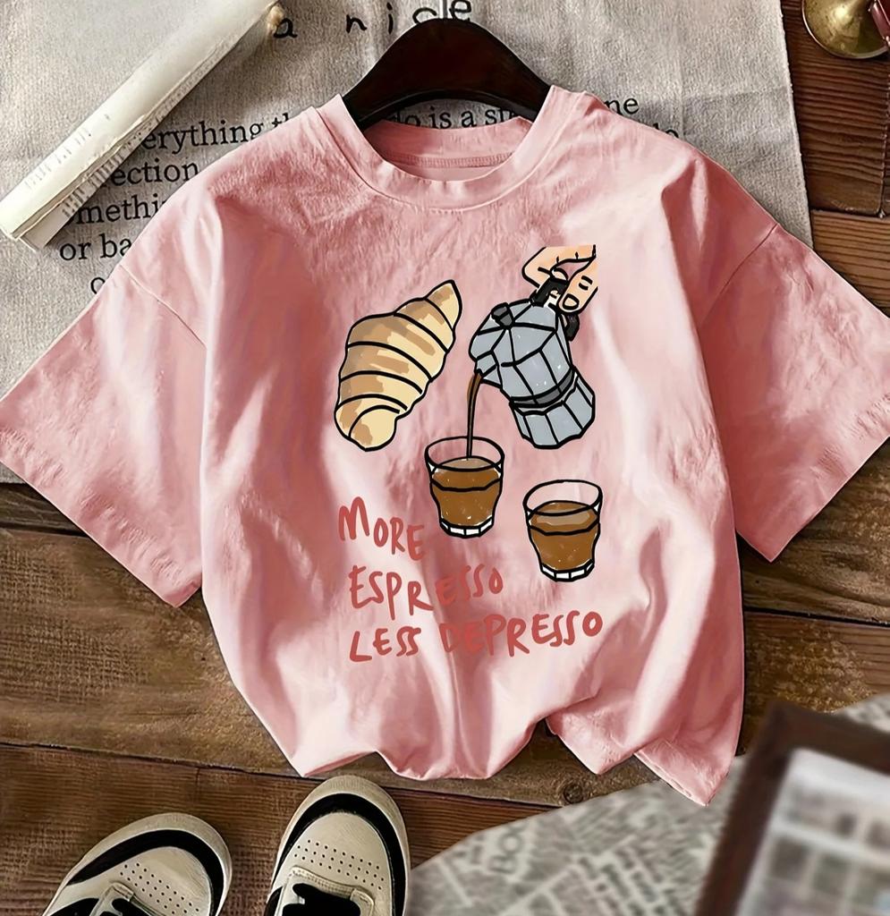 Womens Coffee Lover TShirt More Espresso Less Depresso Graphic Printed Tee Soft Everyday Summer Casual Women Clothing