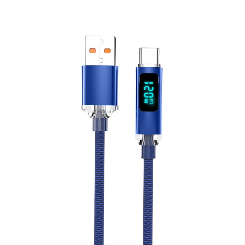 Crystal Shine 120W Fast Charge Type-C Cable for Huawei Honor with Digital Display