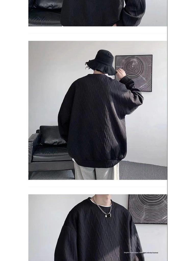EYWY Men's Plus Size Thick White Hoodie with Velvet, Autumn/Winter Trendy American Style, Youth Round Neck Jacket