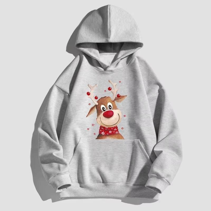 Cross-border new printed Christmas deer jumper, men's and women's fashion jumper, street style hooded sweatshirt