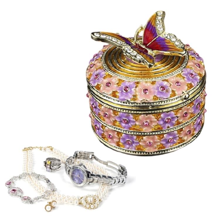Handcrafted Enamel Butterfly Jewelry Case With Multi Functional Storage Space And Sturdy Metal Structure