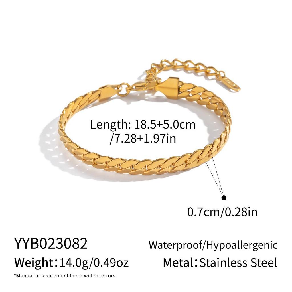 "Doppellagiges kubanisches und flaches Schlangenkettenarmband aus Titanstahl aus 18 Karat Gold für Damen"