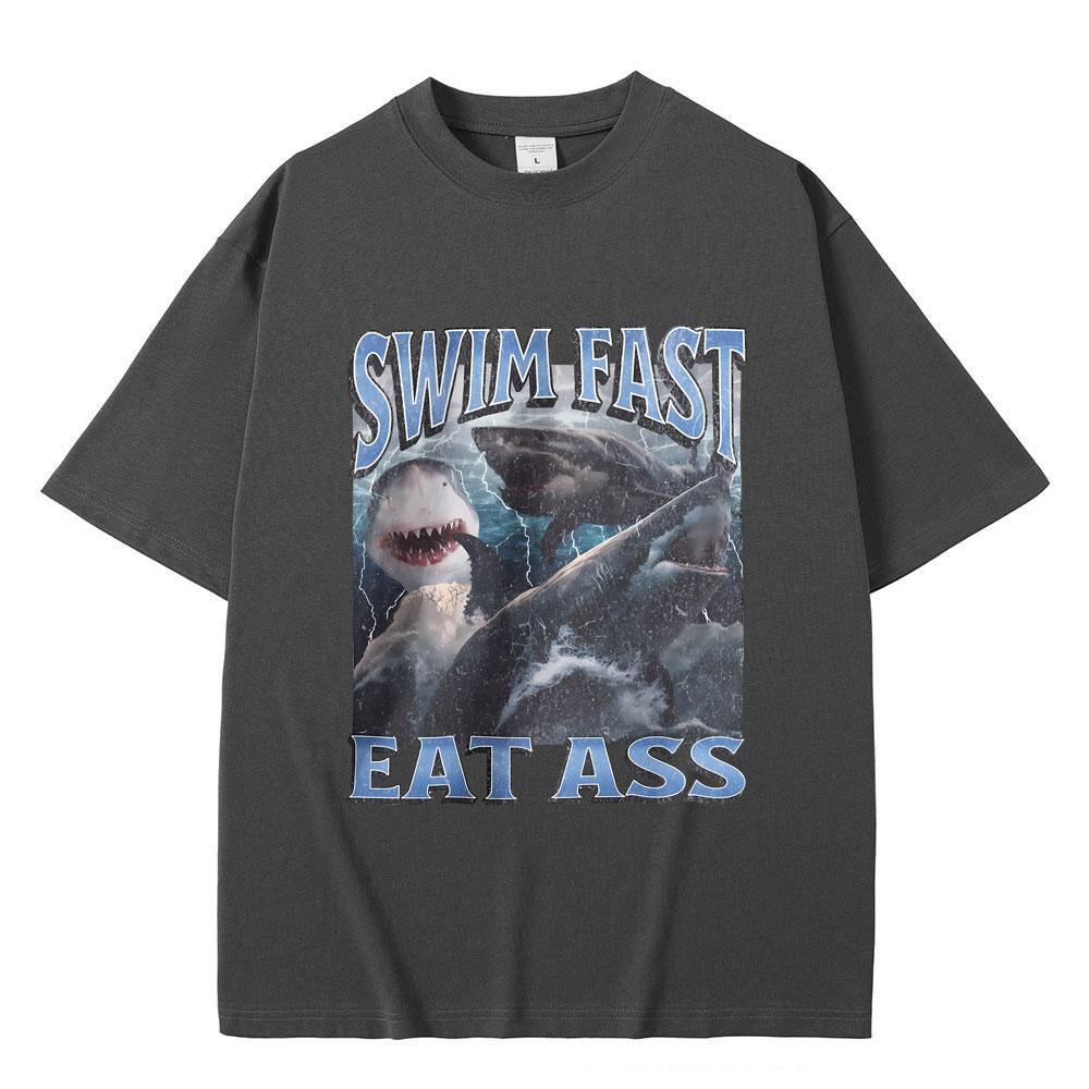 Funny Shark Print T-shirt Men Women Casual Oversized T Shirts Male Fashion Vintage Short Sleeve Unisex Soft Cotton Tshirt Tops