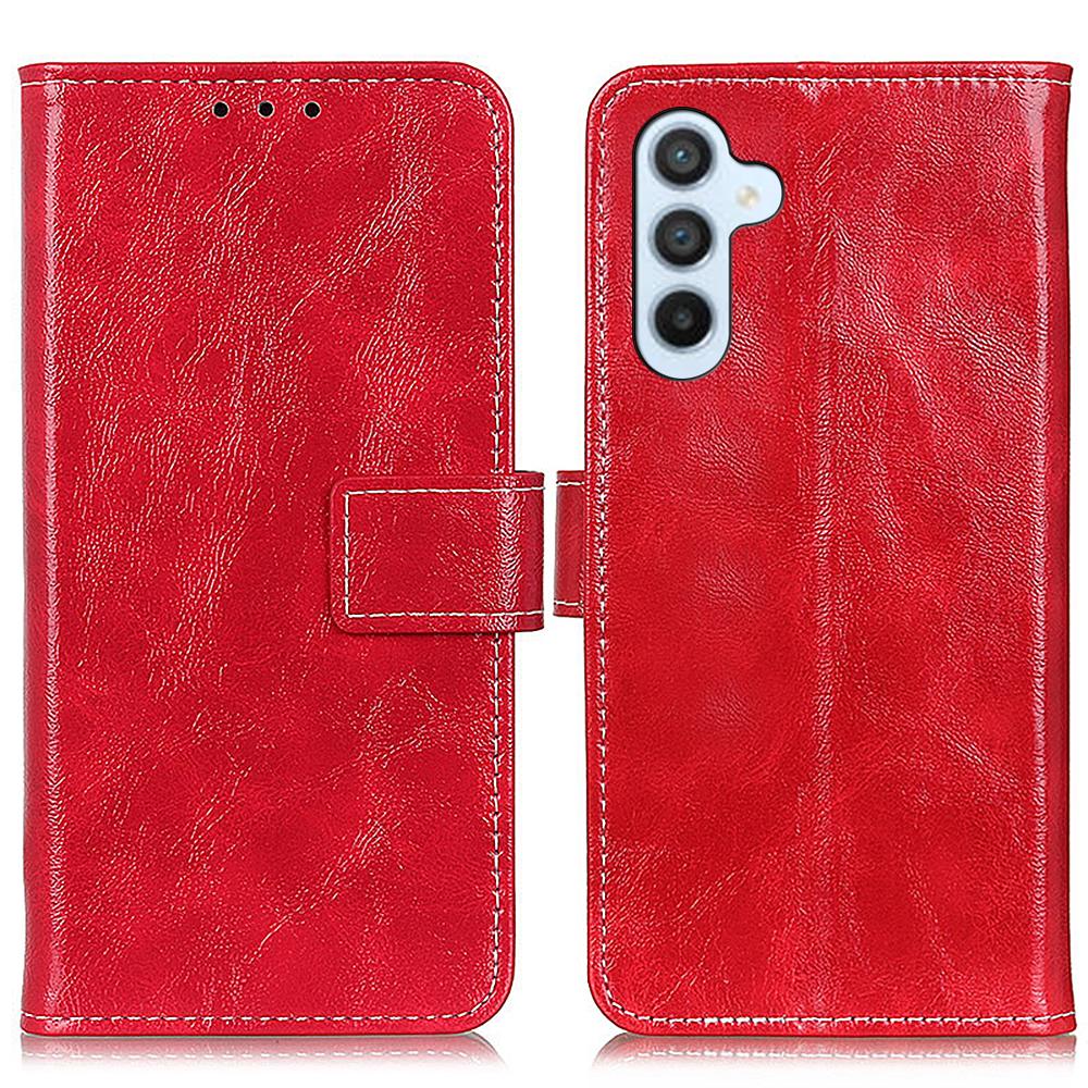 

For Samsung Galaxy S25 FE Case Wallet Leather Phone Cover Crazy Horse Texture Red