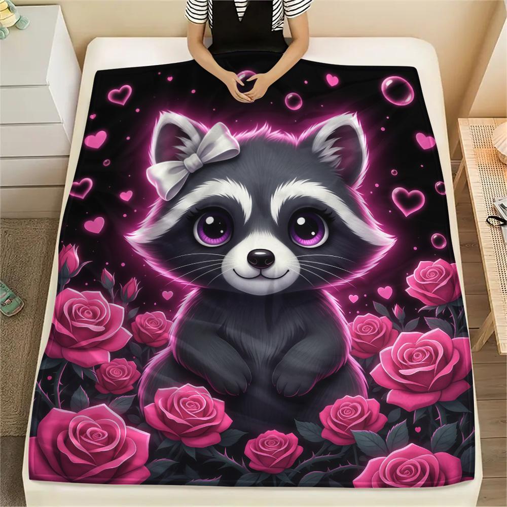 1PC Gothic Kawaii Print Flannel Blanket, High quality Comfortable for All Seasons, Home Decor, Warmth and Comfort, Perfect for Christmas Gifts