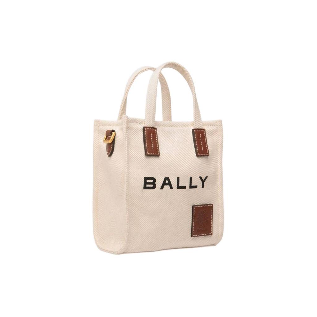 Bally Akelei Logo Print Cotton Fabric With Leather Trim Mini Tote Bag Women Tote Beige 6307810