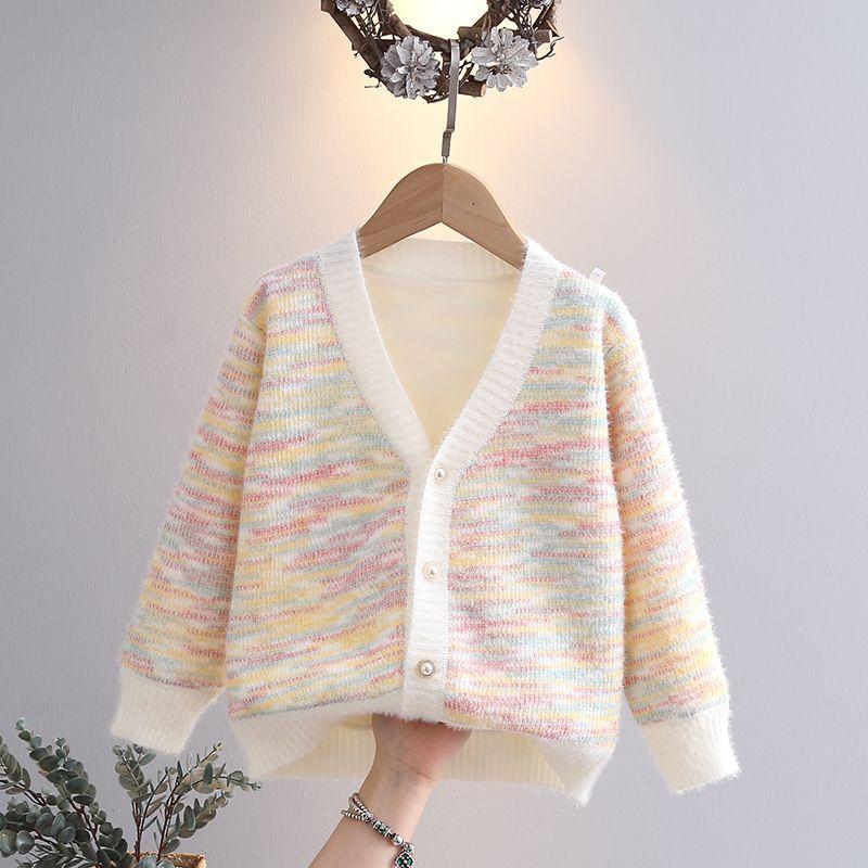 Girls' Knit Cardigan for Spring and Fall—Stylish Rainbow Sweater Jacket for Kids