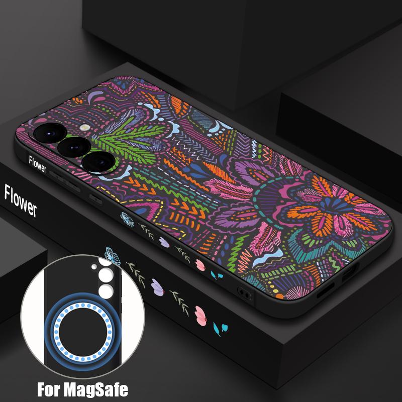 Custodia Rosa con Fiore Cartone Animato Per Samsung Galaxy S26 S25 Ultra S24 S23 FE S22 Plus S21 Piatto Metallico Integrato Cover Magnetica in Silicone