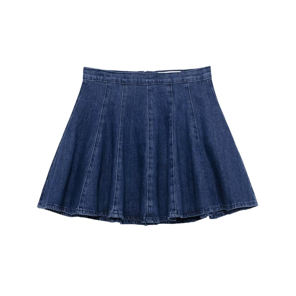 

2025 Spring New Women s High-Waisted Pleated Denim A-Line Mini Skirt M синий
