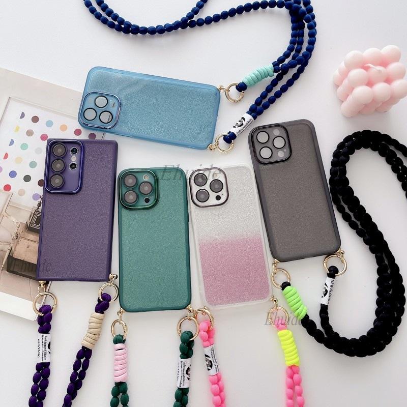 Crossbody Strap Case For Samsung Galaxy S24 Ultra S21 S25 S23 FE S22 Plus A16 A56 A55 A15 Glitter Neck Plush Lanyard Rope Cover