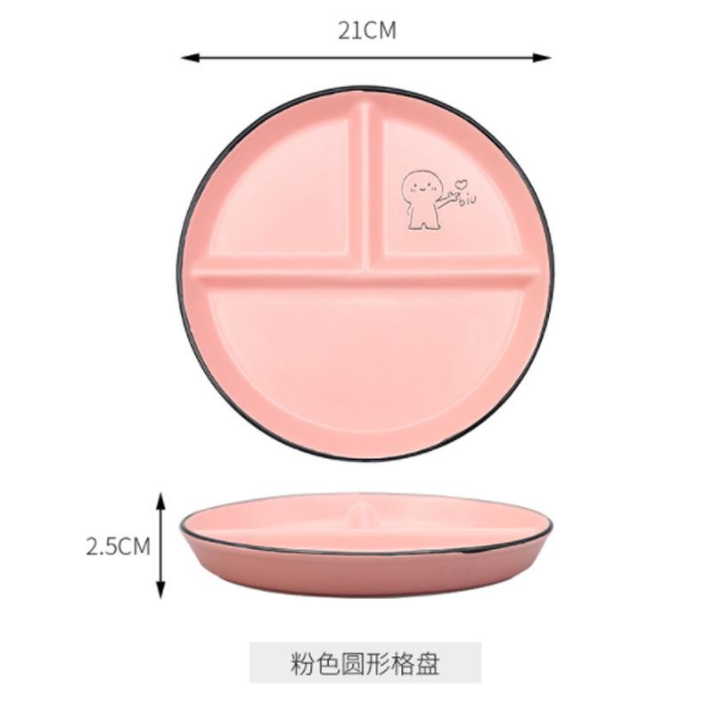 Children's Disc Divided Meal Ceramic Plate Student  Fat Reducing  Three Compartment  Household Dessert