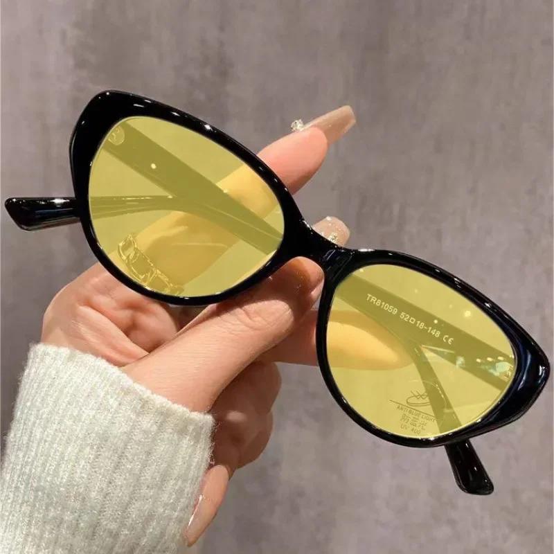 Anti Blue Light Night Vision Myopia Glasses Retro Cat Eye Ultra Light Small Frame Night Vision Goggles Trendy Versatile Glasses
