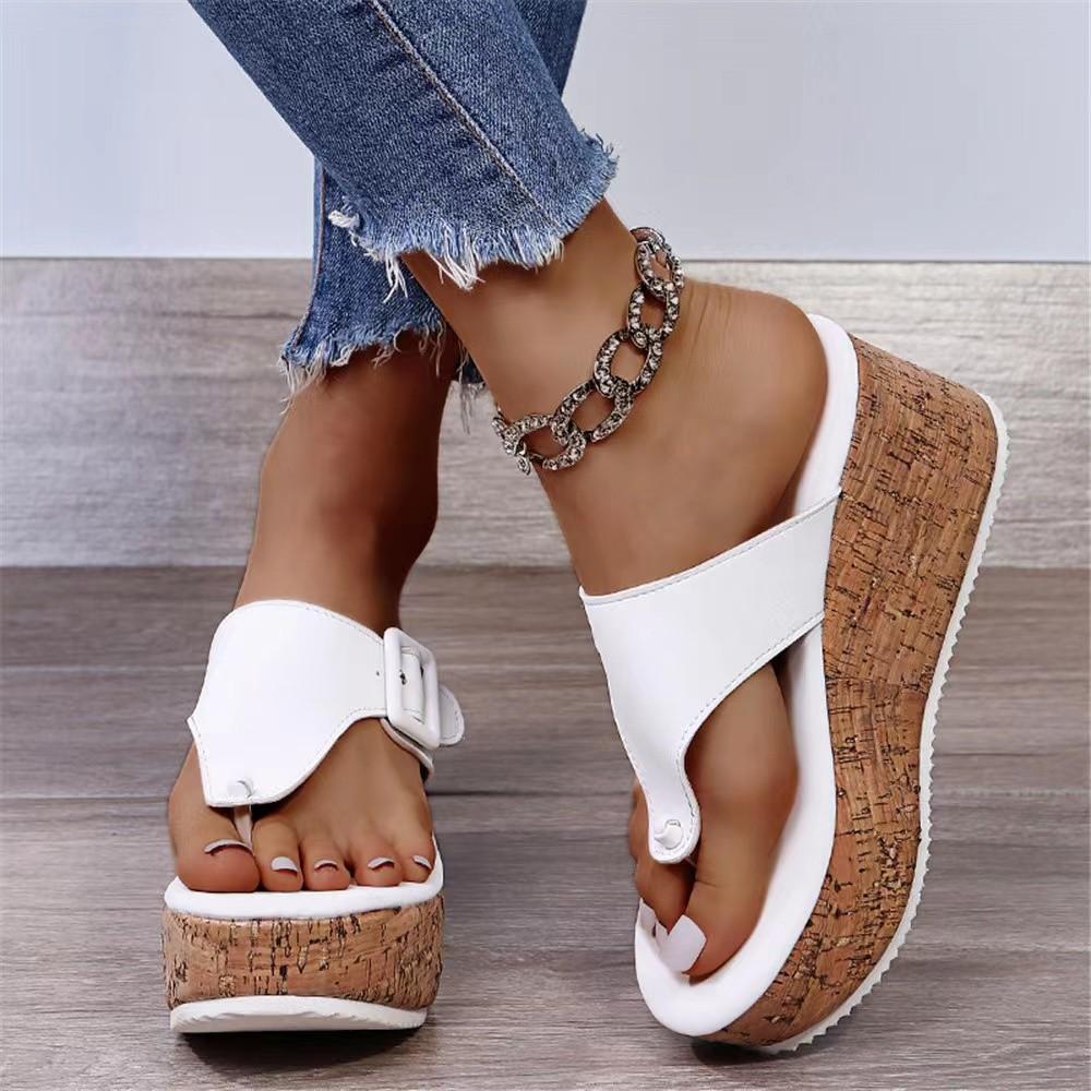 Summer Platform Slippers Women Buckle Wedges Shoes Slippers Woman Bottom Sandals Flip Flops Shoes Spring Slope Heel