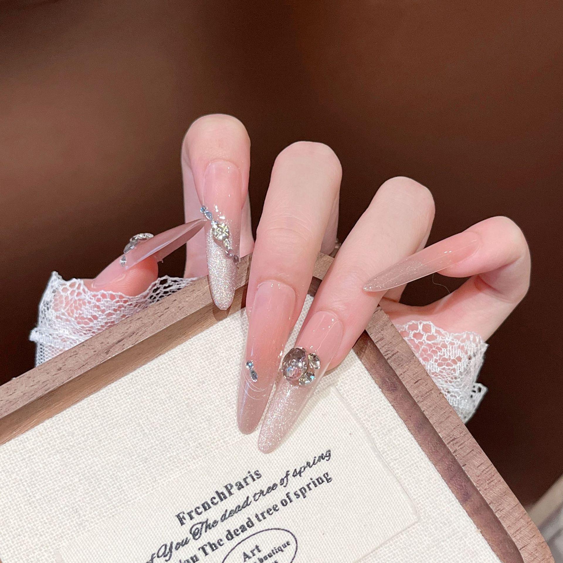 High-End Rhinestone Bling Long False Nails Bagged XS
