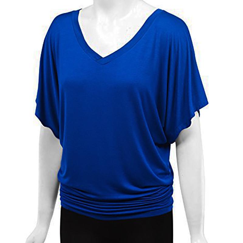 Large Size Top Women's Solid Loose Bat Sleeve V-neck Short Sleeve T-shirt