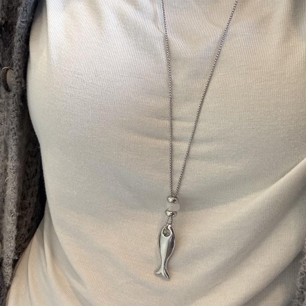 Metal Fish Pendant Necklace Matte Long Sweater Chain New Rope Chain Necklaces Jewelry