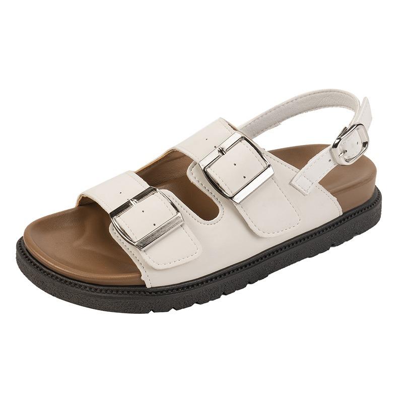 Boken Sandals Women's Summer New Platform Casual Trendy with One Word Belt Retro Beach Shoes