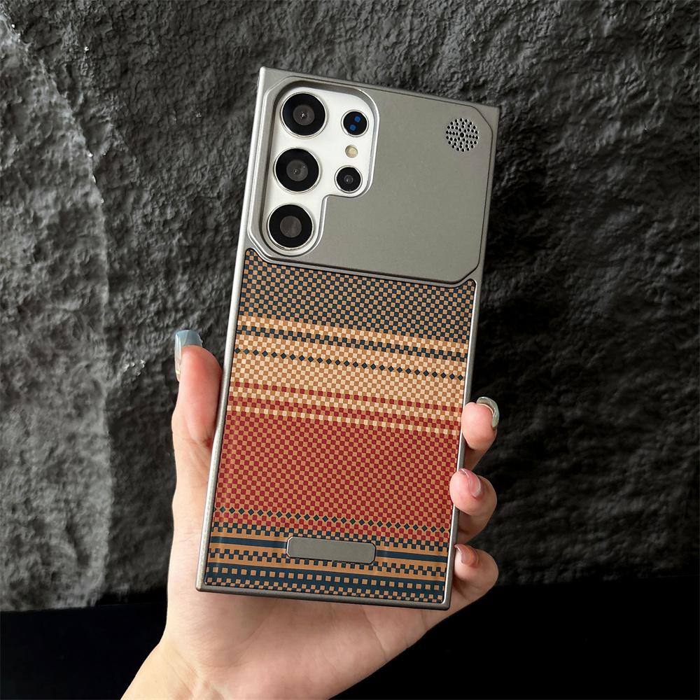 Coque de téléphone magnétique sans cadre motif fibre de carbone Kevlar pour Samsung S26 S25 S24 S23 S22 Ultra Bords plaqués Sans bordures Couverture colorée Galaxy S26 Ultra
