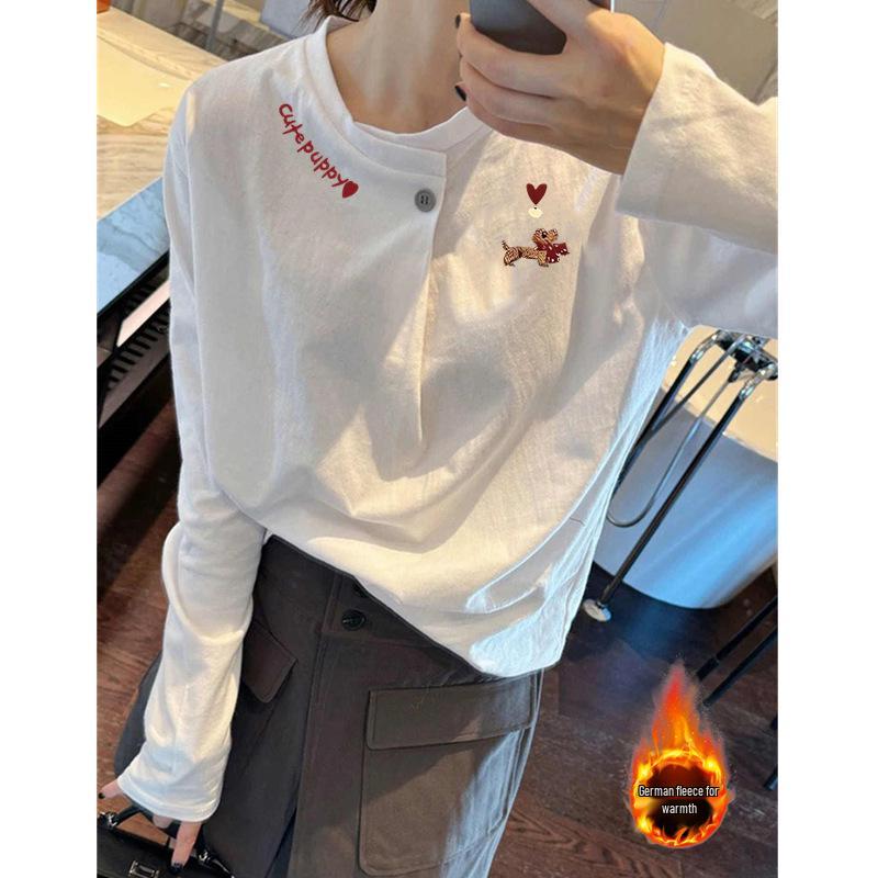 

Bear Paw Print Women s Thermal Fleece Base Layer: White Long Sleeve with Half-Open Collar Medium