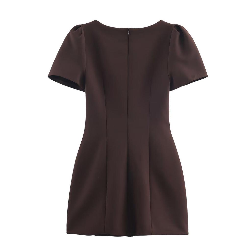 Spring 2026 Women's European-American Short-Sleeve Pleated Pocket Dress 12008