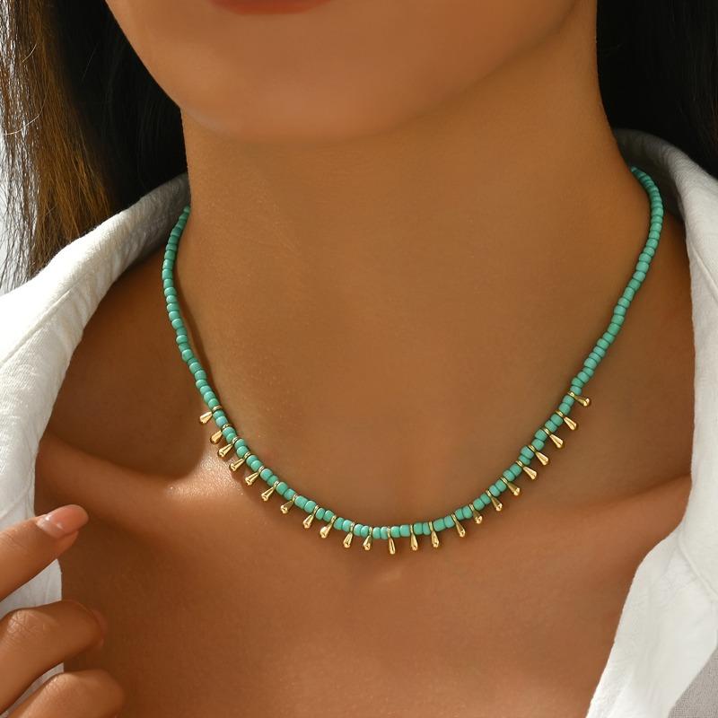 Simple Bohemian Style Water Drop Beaded Choker Clavicle Necklace for Women, Suitable for Daily Wear