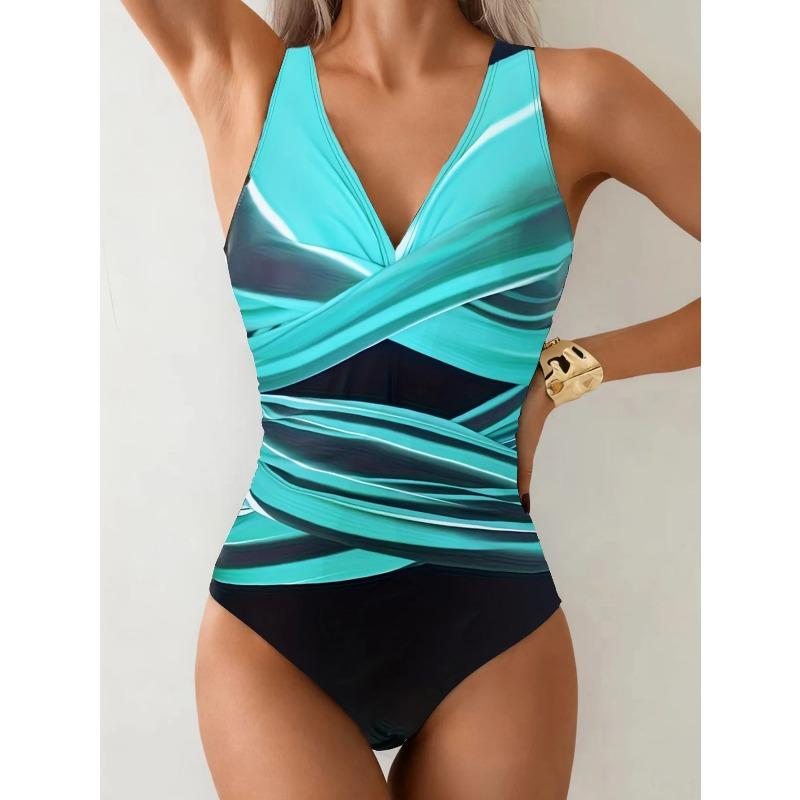 Sexy White Black Patchwork Swimwear Women Deep V Neck Cross Tummy Control One Piece Swimsuit Beach Bathing Suit Monokini 2026