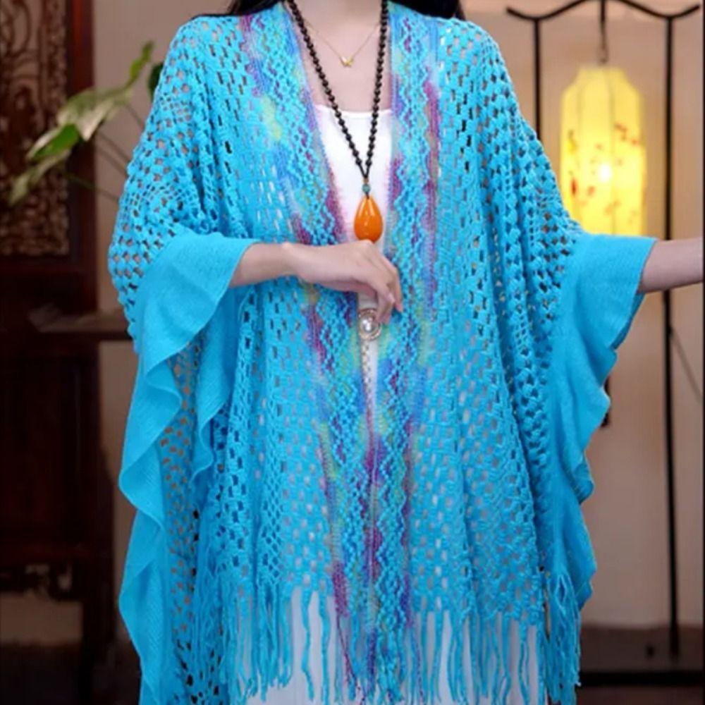 

Богемна в язана шаль Етнічний стиль Пальто Шарф Модний плащ Шарфи синій