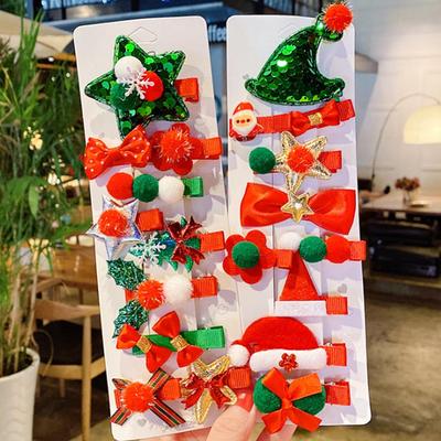 10PCS Christmas Hair Clip Color Small Clip Cartoon Design, Red Headwear Hair Clip