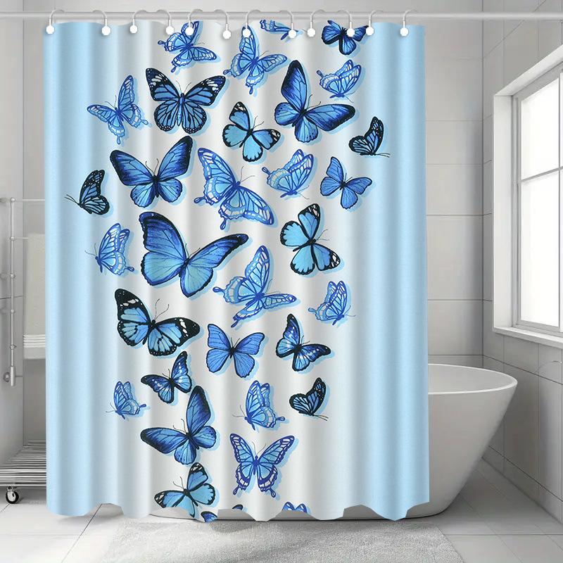 Blue Christmas Tree Washable Dirt-Resistant Shower Curtain Shower Head Waterproof Polyester Bath Curtain For Home Decor