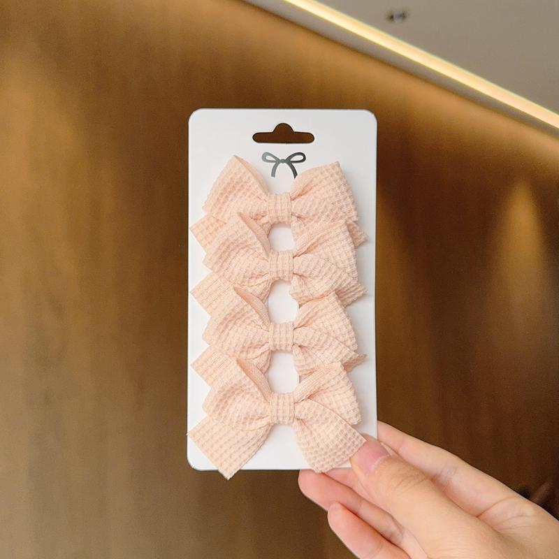 4PCS Soft Cotton Bow Hairpin Girl Sweet Plaid Design Hairpin Color Block Delicate Hairgripe Barrettes Kawaii Child Accessories