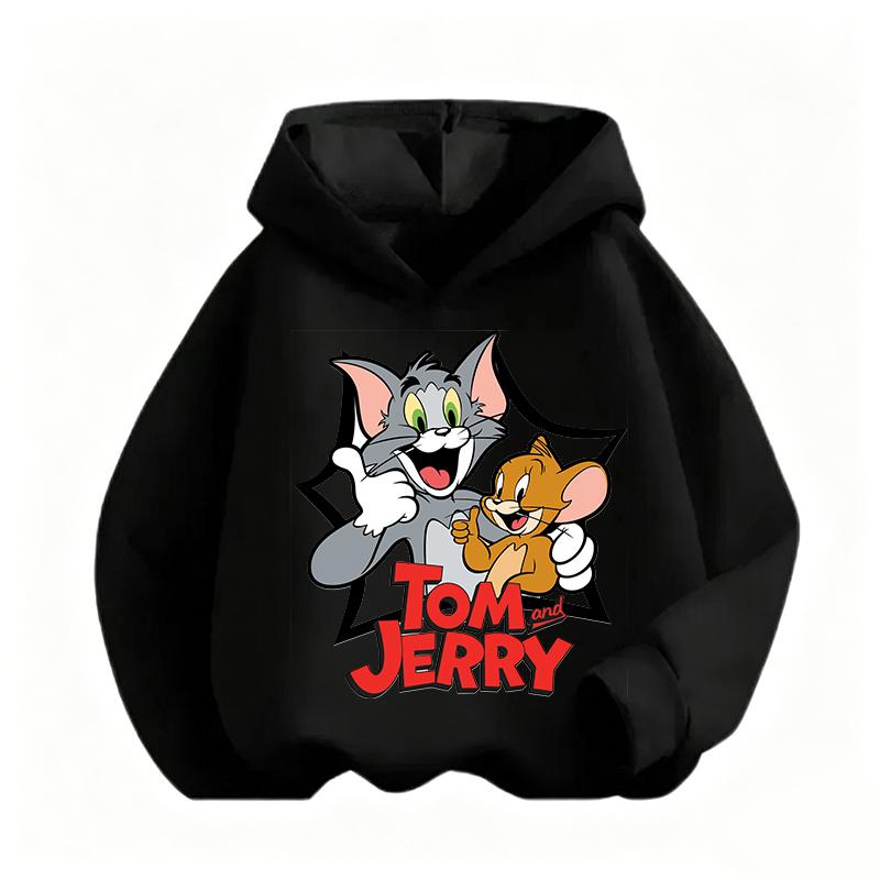 2026 Autumn Boys Girls Hoodies Cartoon Print Children's Tom Jerry Autumn Winter Long Sleeve Sweatshirt Cute Girls Hoodies Pullover