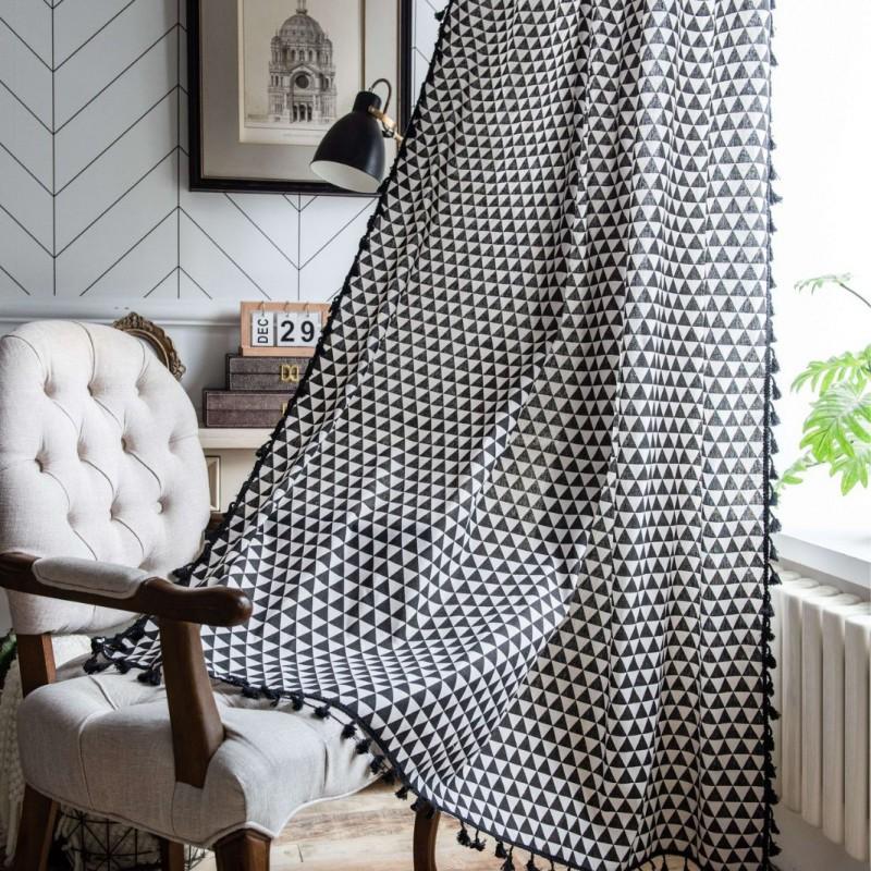 American Vintage Style Printed Curtains With Tassels Semi-Sheer Privacy Drapes Bedroom Living Room Door Decor