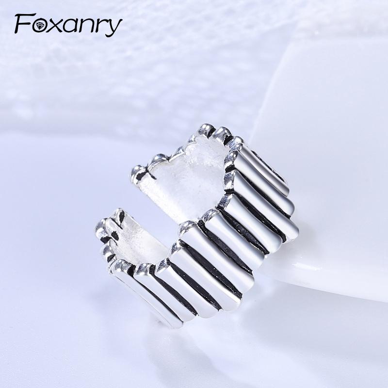 Foxanry Silver Color Creative Irregular Geometric Handmade Ring Vintage Thai Silver Party Anillos Jewelry Size Adjustable