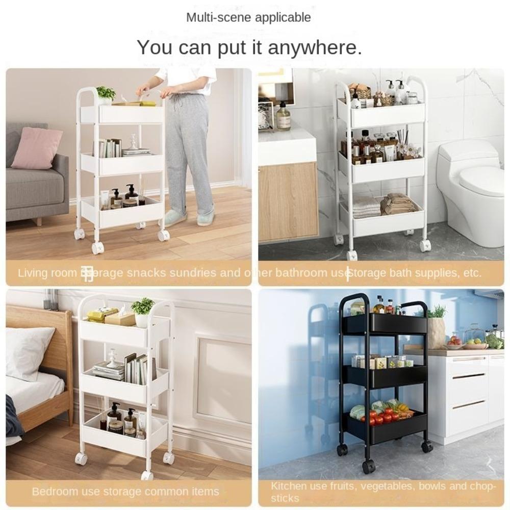 Space Efficient Storage Rack Wiht Wheels Rolling Plastic Storage Cart Mobile Storage Rack  Kitchen