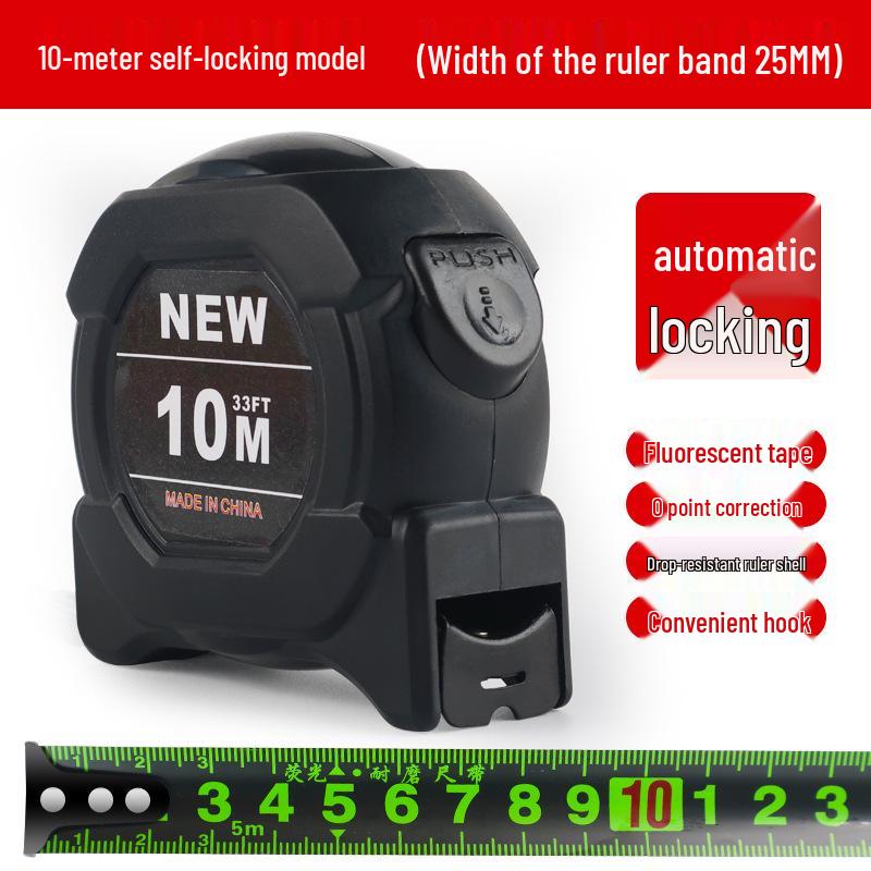 Automatic Locking Fluorescent Steel Tape Measure - Black Technology, 5m/10m, Thickened, Drop-Proof, Wear-Resistant