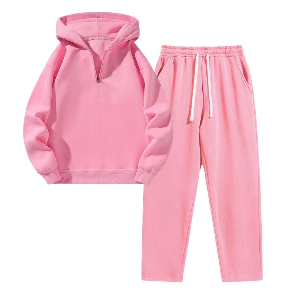 European Women's Two-Piece Sportswear Set: Half-Zip Sweatshirt & Wide-Leg Pants