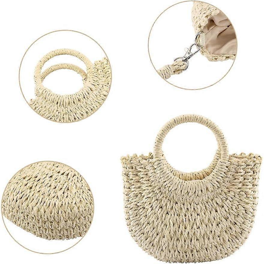 Summer Beach Straw Bag for Women Small Crossbody Top Handle Shoulder Handbag Mini Handwoven Rattan Clutch Purse