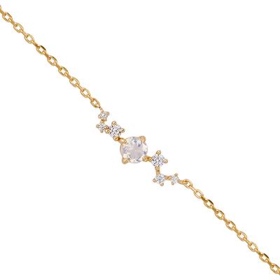 Japanese Simple and Gentle Style S925 Silver Plated 14K Gold Moonstone White Zircon Bracelet